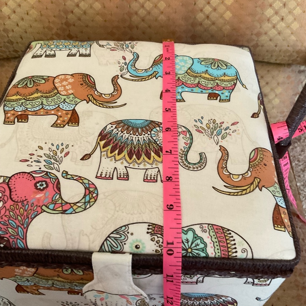 Sewing Box Gorgeous Colorful Elephants Fabric Padded w Handle - Picture 8 of 14